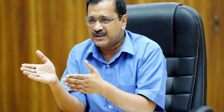 New Delhi, Aug 23 (ANI): Delhi Chief Minister Arvind Kejriwal during an interaction with traders in New Delhi on Sunday. (ANI Photo)