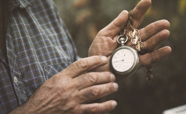 Hands holding a vintage pocket watch