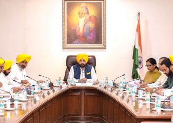 Punjab Chief Minister Bhagwant Mann chairing a Cabinet meeting at CMO on Wednesday.