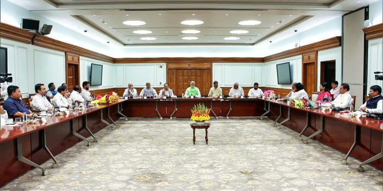 New Delhi, June 05 (ANI): Prime Minister Narendra Modi with leaders during the NDA leaders meeting after the Lok Sabha election results, at his 7, LKM, residence in New Delhi on Wednesday. (ANI Photo/Video Grab)